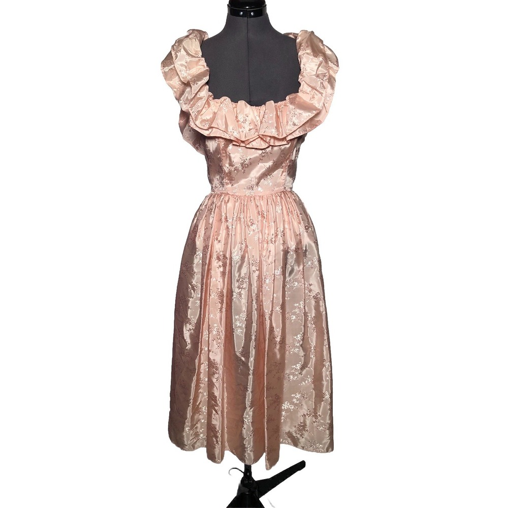 Vtg 70s Prom Dress Cottagecore Floral Garden Tea Party Romantic 33-25-Open XS/S